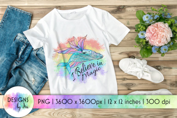Enchanting Graphics: I Believe in Magic Rainbow Whale for T-Shirts