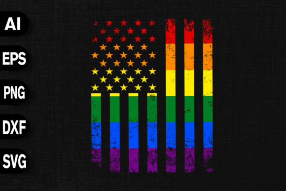 LGBTQ Rainbow Distressed American Flag Graphics for T-Shirt Designs