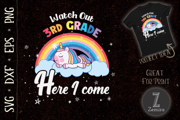 WATCH out 3rd Grade Unicorn Rainbow: A Vibrant T-Shirt Design Graphic